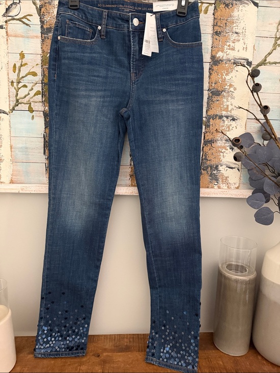 Chico's Denim - Chico's Blue Straight Leg Jeans with Sequin Hem